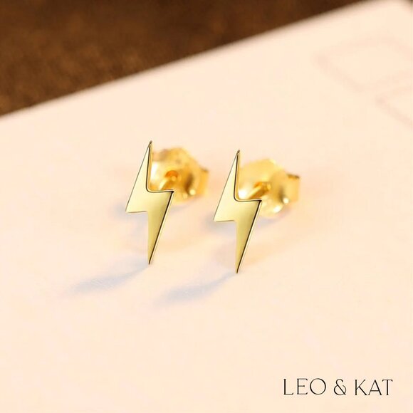 Dainty Lightning Bolt Earrings in Gold & Silver. 925 Sterling Silver. #1003 - Picture 4 of 7